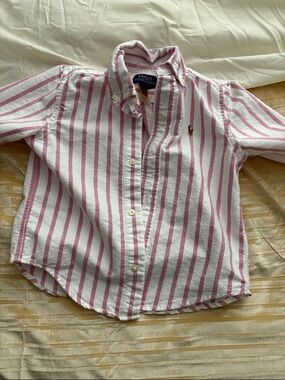 Polo by Ralph Lauren White Button-Down Shirt with Pink Stripes - Kids